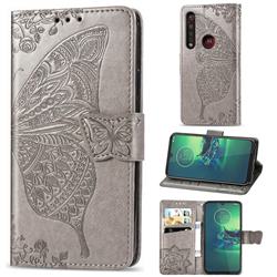 Embossing Mandala Flower Butterfly Leather Wallet Case for Motorola Moto G8 Plus - Gray