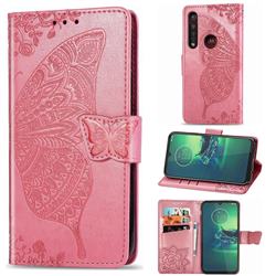 Embossing Mandala Flower Butterfly Leather Wallet Case for Motorola Moto G8 Plus - Pink