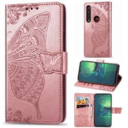 Embossing Mandala Flower Butterfly Leather Wallet Case for Motorola Moto G8 Plus - Rose Gold