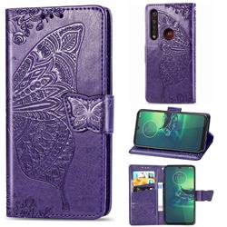 Embossing Mandala Flower Butterfly Leather Wallet Case for Motorola Moto G8 Plus - Dark Purple