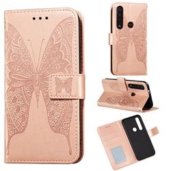 Intricate Embossing Vivid Butterfly Leather Wallet Case for Motorola Moto G8 Plus - Rose Gold