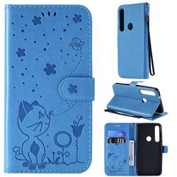 Embossing Bee and Cat Leather Wallet Case for Motorola Moto G8 Plus - Blue