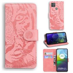 Intricate Embossing Tiger Face Leather Wallet Case for Motorola Moto G9 Power - Pink