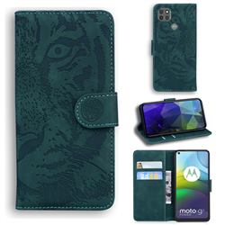 Intricate Embossing Tiger Face Leather Wallet Case for Motorola Moto G9 Power - Green