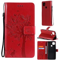 Embossing Butterfly Tree Leather Wallet Case for Motorola Moto G9 Power - Red