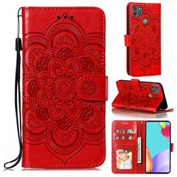 Intricate Embossing Datura Solar Leather Wallet Case for Motorola Moto G9 Power - Red