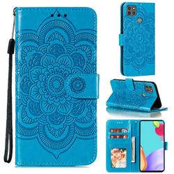 Intricate Embossing Datura Solar Leather Wallet Case for Motorola Moto G9 Power - Blue