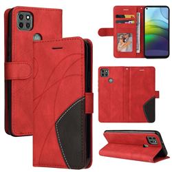 Luxury Two-color Stitching Leather Wallet Case Cover for Motorola Moto G9 Power - Red