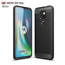 Luxury Carbon Fiber Brushed Wire Drawing Silicone TPU Back Cover for Motorola Moto G9 Play - Black