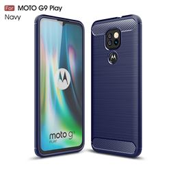 Luxury Carbon Fiber Brushed Wire Drawing Silicone TPU Back Cover for Motorola Moto G9 Play - Navy