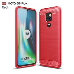 Luxury Carbon Fiber Brushed Wire Drawing Silicone TPU Back Cover for Motorola Moto G9 Play - Red