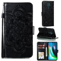 Intricate Embossing Datura Solar Leather Wallet Case for Motorola Moto G9 Play - Black