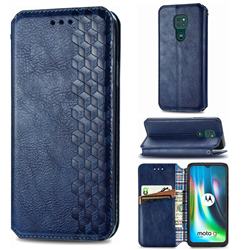 Ultra Slim Fashion Business Card Magnetic Automatic Suction Leather Flip Cover for Motorola Moto G9 Play - Dark Blue