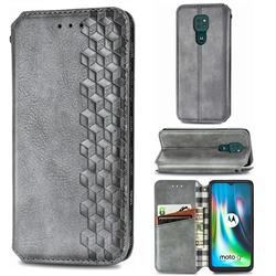 Ultra Slim Fashion Business Card Magnetic Automatic Suction Leather Flip Cover for Motorola Moto G9 Play - Grey