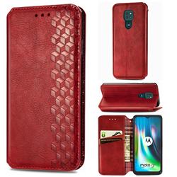 Ultra Slim Fashion Business Card Magnetic Automatic Suction Leather Flip Cover for Motorola Moto G9 Play - Red