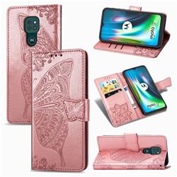 Embossing Mandala Flower Butterfly Leather Wallet Case for Motorola Moto G9 Play - Rose Gold