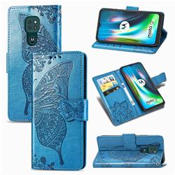 Embossing Mandala Flower Butterfly Leather Wallet Case for Motorola Moto G9 Play - Blue