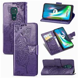 Embossing Mandala Flower Butterfly Leather Wallet Case for Motorola Moto G9 Play - Dark Purple