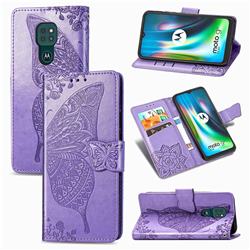 Embossing Mandala Flower Butterfly Leather Wallet Case for Motorola Moto G9 Play - Light Purple
