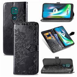 Embossing Imprint Mandala Flower Leather Wallet Case for Motorola Moto G9 Play - Black