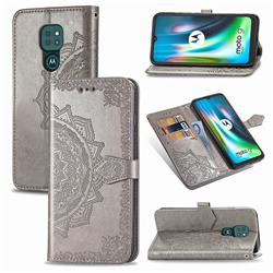 Embossing Imprint Mandala Flower Leather Wallet Case for Motorola Moto G9 Play - Gray