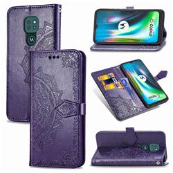 Embossing Imprint Mandala Flower Leather Wallet Case for Motorola Moto G9 Play - Purple