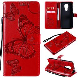 Embossing 3D Butterfly Leather Wallet Case for Motorola Moto G9 Play - Red