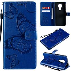 Embossing 3D Butterfly Leather Wallet Case for Motorola Moto G9 Play - Blue