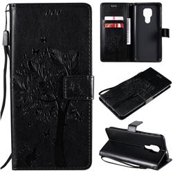 Embossing Butterfly Tree Leather Wallet Case for Motorola Moto G9 Play - Black