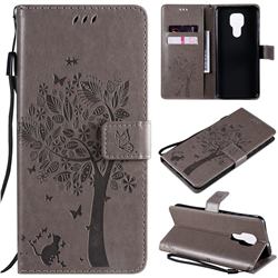Embossing Butterfly Tree Leather Wallet Case for Motorola Moto G9 Play - Grey