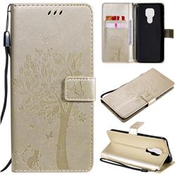 Embossing Butterfly Tree Leather Wallet Case for Motorola Moto G9 Play - Champagne