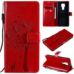 Embossing Butterfly Tree Leather Wallet Case for Motorola Moto G9 Play - Red