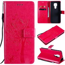 Embossing Butterfly Tree Leather Wallet Case for Motorola Moto G9 Play - Rose