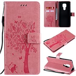 Embossing Butterfly Tree Leather Wallet Case for Motorola Moto G9 Play - Pink