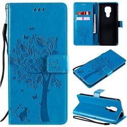 Embossing Butterfly Tree Leather Wallet Case for Motorola Moto G9 Play - Blue