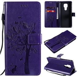 Embossing Butterfly Tree Leather Wallet Case for Motorola Moto G9 Play - Purple