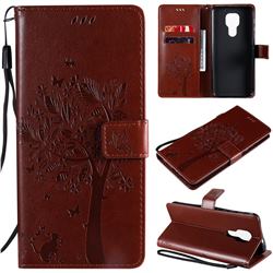 Embossing Butterfly Tree Leather Wallet Case for Motorola Moto G9 Play - Coffee