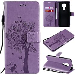 Embossing Butterfly Tree Leather Wallet Case for Motorola Moto G9 Play - Violet
