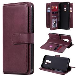 Multi-function Ten Card Slots and Photo Frame PU Leather Wallet Phone Case Cover for Motorola Moto G9 Play - Claret