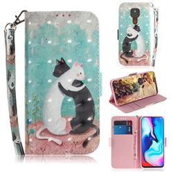 Black and White Cat 3D Painted Leather Wallet Phone Case for Motorola Moto G9 Play