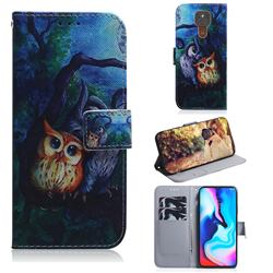 Oil Painting Owl PU Leather Wallet Case for Motorola Moto G9 Play