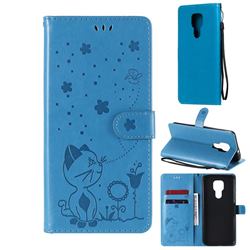 Embossing Bee and Cat Leather Wallet Case for Motorola Moto G9 Play - Blue
