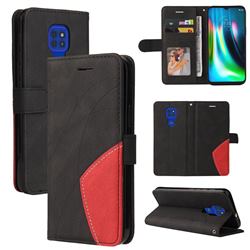 Luxury Two-color Stitching Leather Wallet Case Cover for Motorola Moto G9 Play - Black