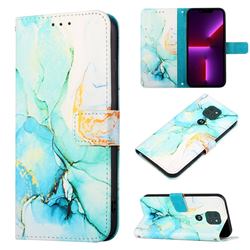 Green Illusion Marble Leather Wallet Protective Case for Motorola Moto G9 Play