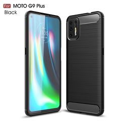 Luxury Carbon Fiber Brushed Wire Drawing Silicone TPU Back Cover for Motorola Moto G9 Plus - Black