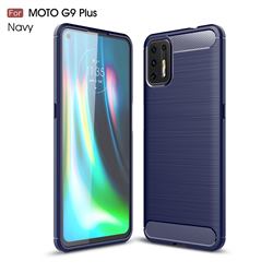 Luxury Carbon Fiber Brushed Wire Drawing Silicone TPU Back Cover for Motorola Moto G9 Plus - Navy