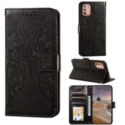 Intricate Embossing Rose Flower Butterfly Leather Wallet Case for Motorola Moto G9 Plus - Black