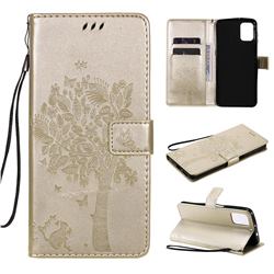 Embossing Butterfly Tree Leather Wallet Case for Motorola Moto G9 Plus - Champagne