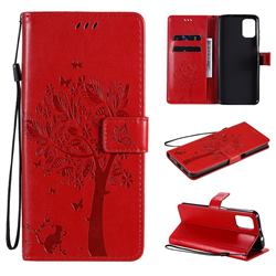 Embossing Butterfly Tree Leather Wallet Case for Motorola Moto G9 Plus - Red