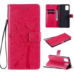 Embossing Butterfly Tree Leather Wallet Case for Motorola Moto G9 Plus - Rose